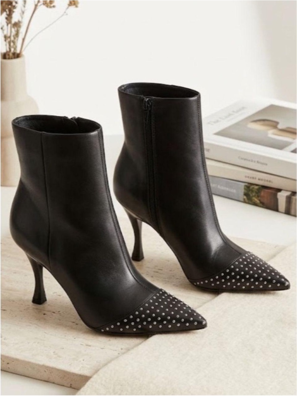 Nine West Black Pointed Toe Studded Ankle Boots